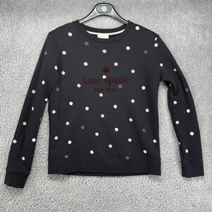 Kate Spade New York Women's XS Black Polka Dot Sweatshirt Burgundy Velvet Logo